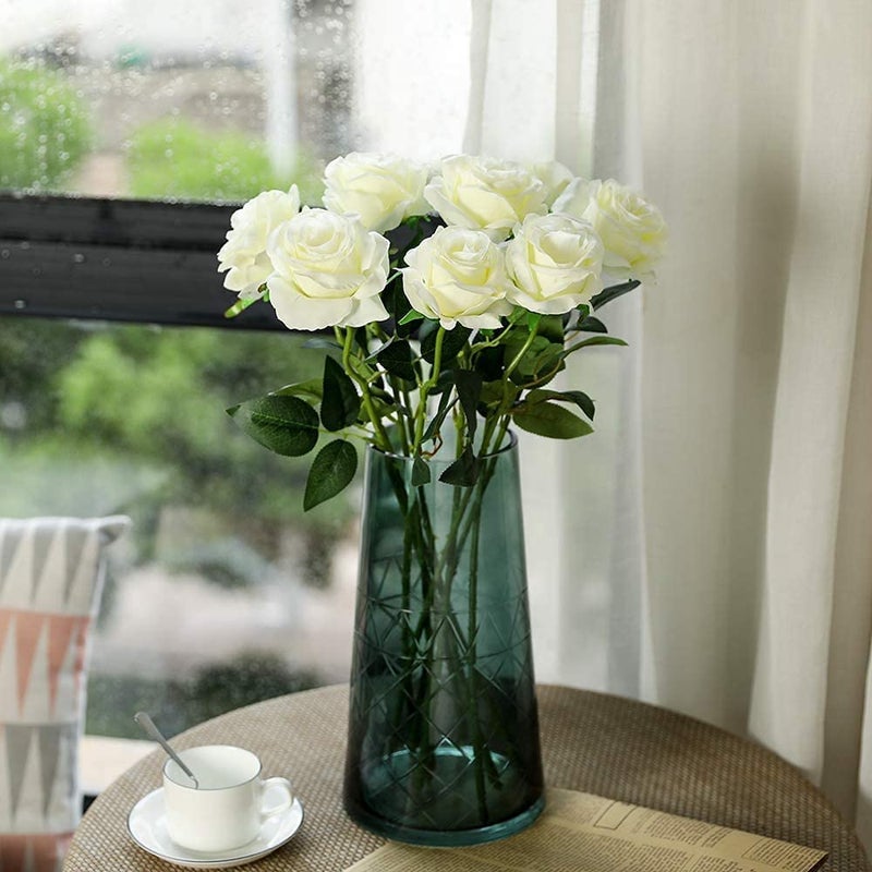 Laelfe 12 PCS Artificial Flowers Roses Silk Flowers Fake Long Stem Artificial Roses for Home Wedding Bathroom Kitchen Decorations - Image 2